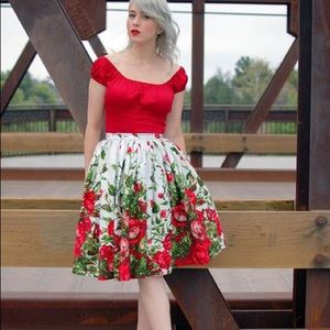 Pinup Girl Clothing Red Floral Skirt